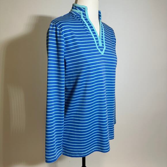 NWT Breckenridge Blue Green Striped V-Neck Blouse Womens Size Petite Medium PM - Picture 3 of 15